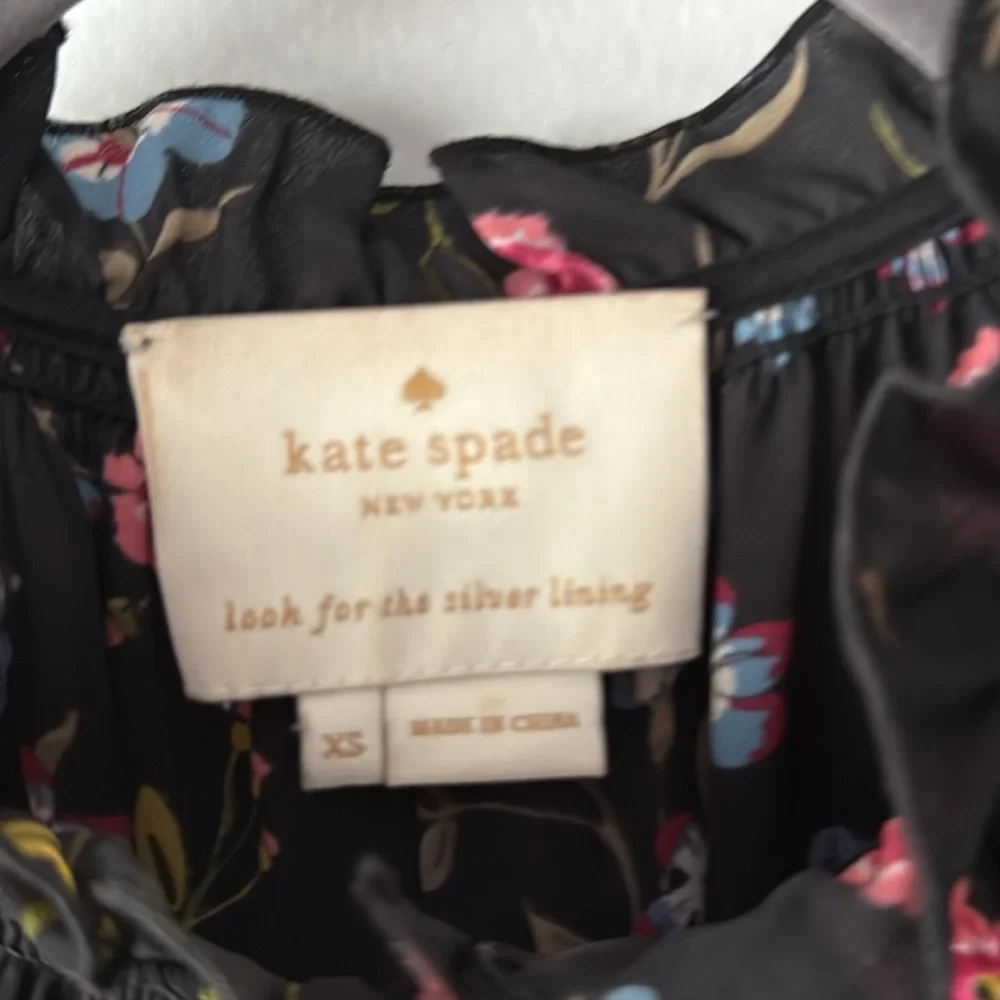 Kate Spade Black Meadow Floral Smock Waist Dress XS‎